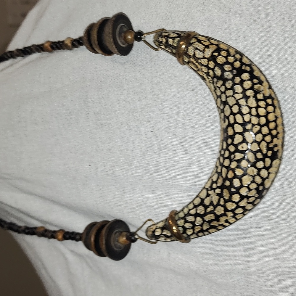 Tribal Wood Carved Statement Necklace